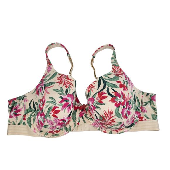 Cacique Beige Floral Lightly Lined T-Shirt Underwire Full Coverage Bra Size 46C - Picture 1 of 4